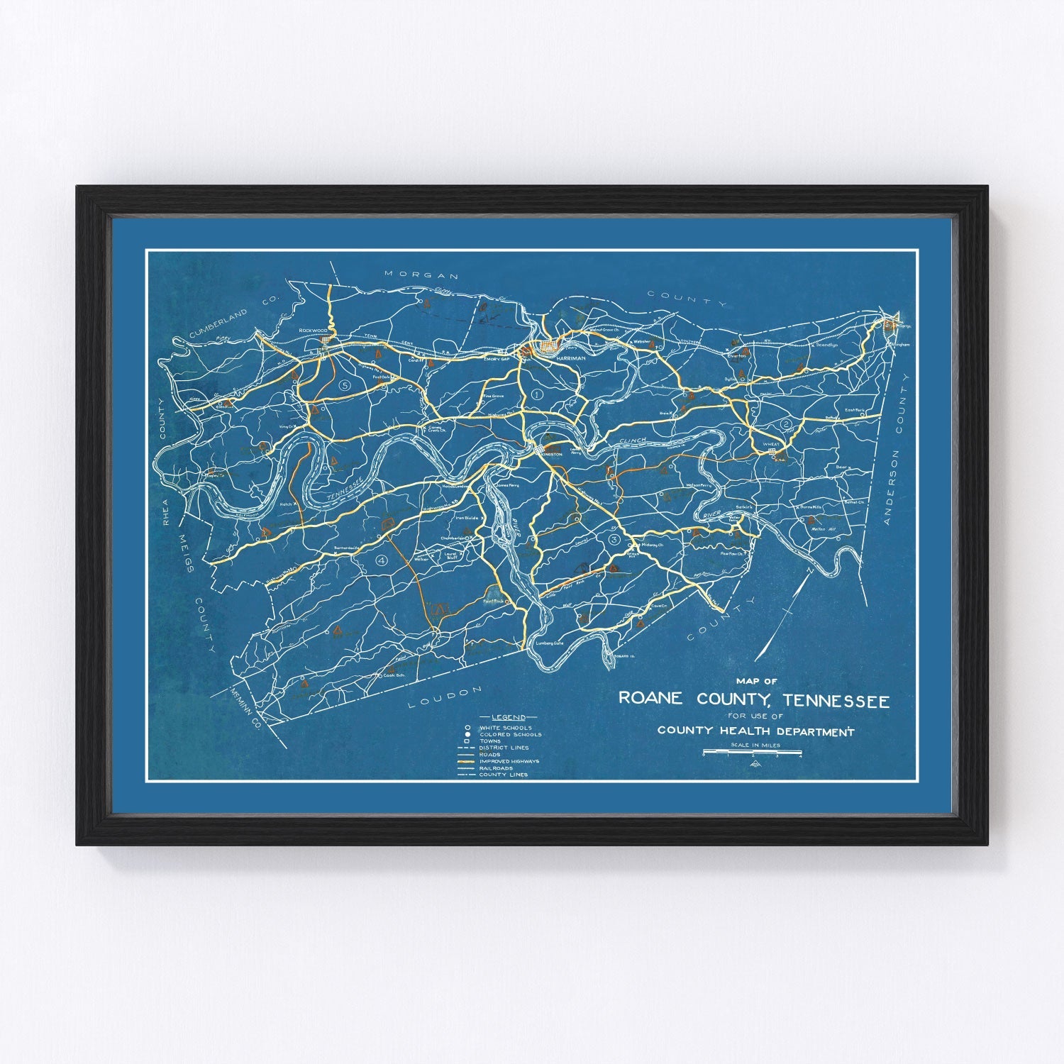 Vintage map of Roane County, Tennessee, 1930