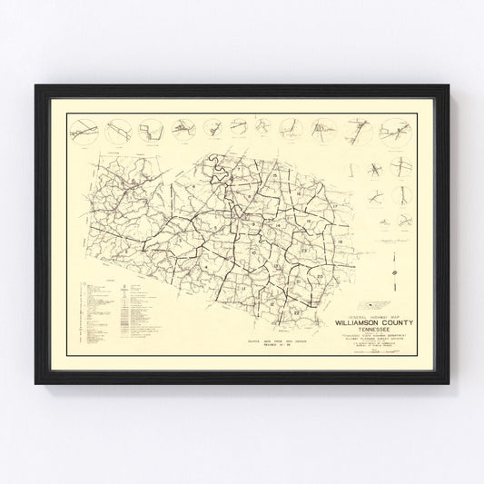 Vintage map of Williamson County, Tennessee, 1959 - restored cartographic print