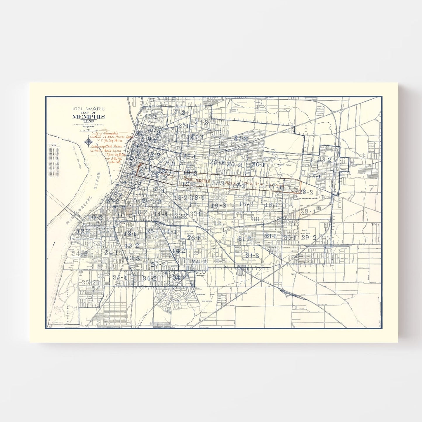 Vintage Map of Memphis, Tennessee, 1919