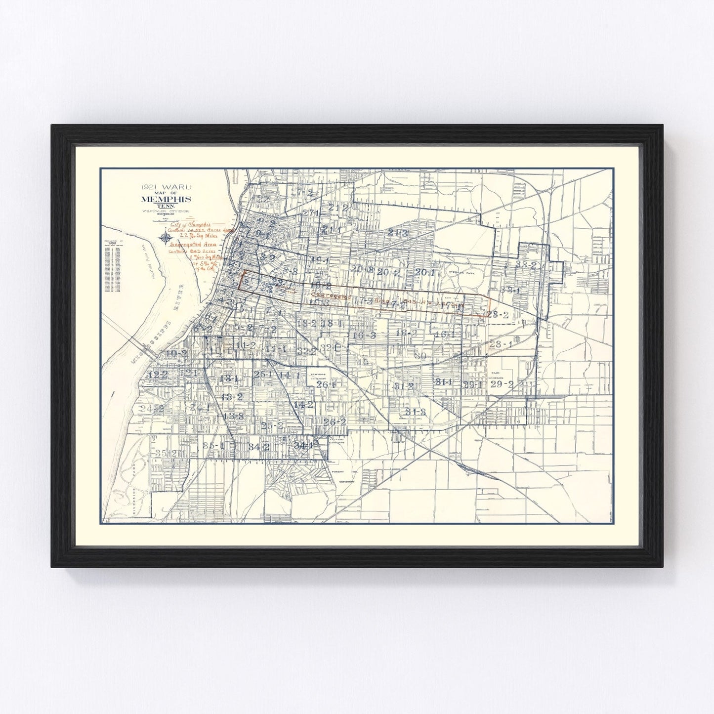 vintage map of Memphis, Tennessee, 1919