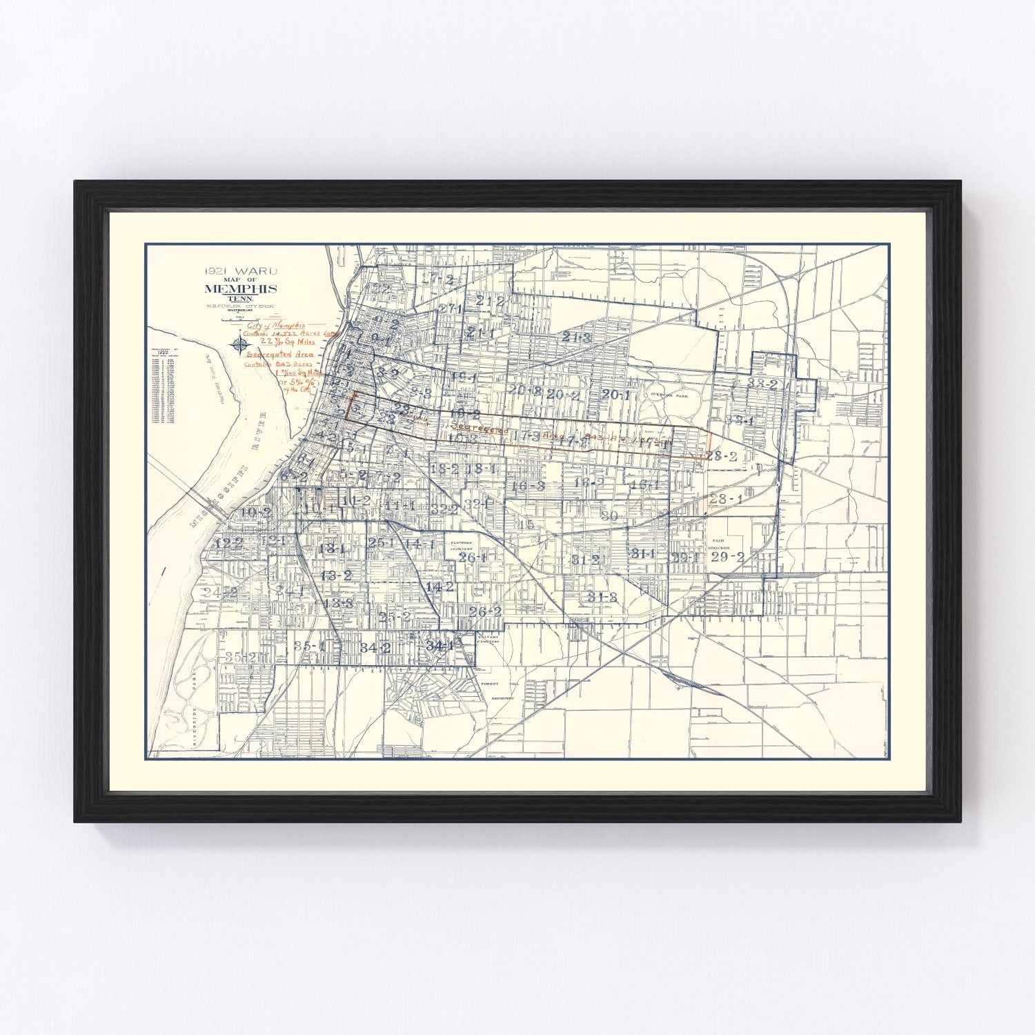 vintage map of Memphis, Tennessee, 1919