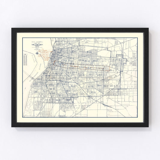 vintage map of Memphis, Tennessee, 1919
