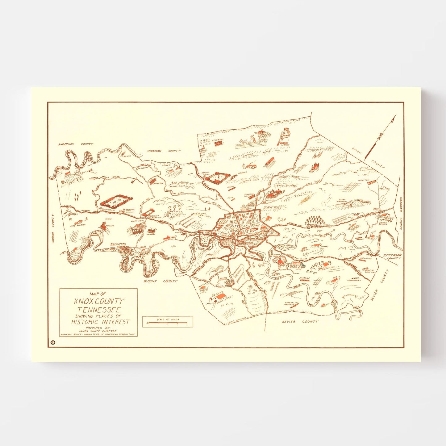 Vintage Map of Knox County, Tennessee, 1937