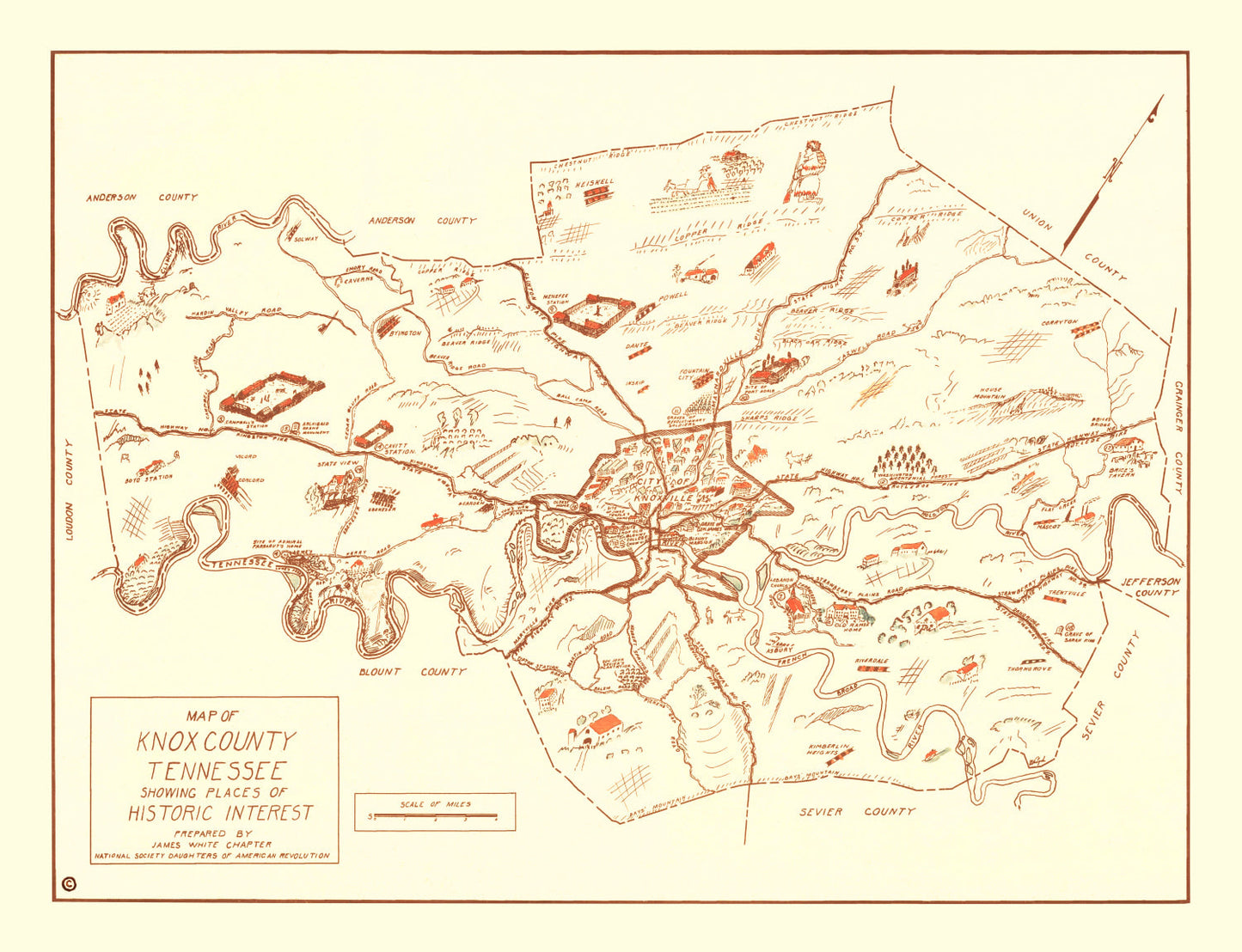 Vintage Map of Knox County, Tennessee, 1937