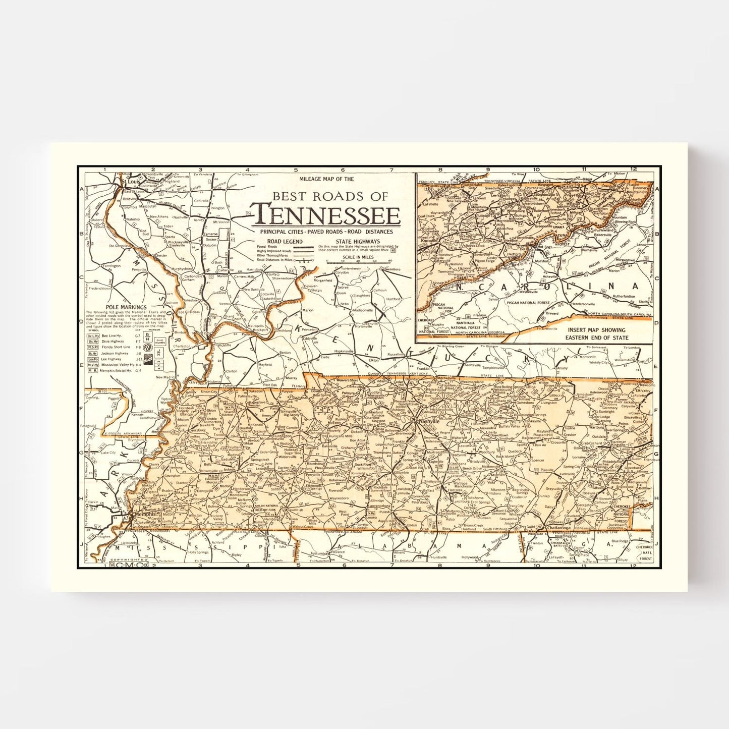 Vintage Map of Tennessee, 1920
