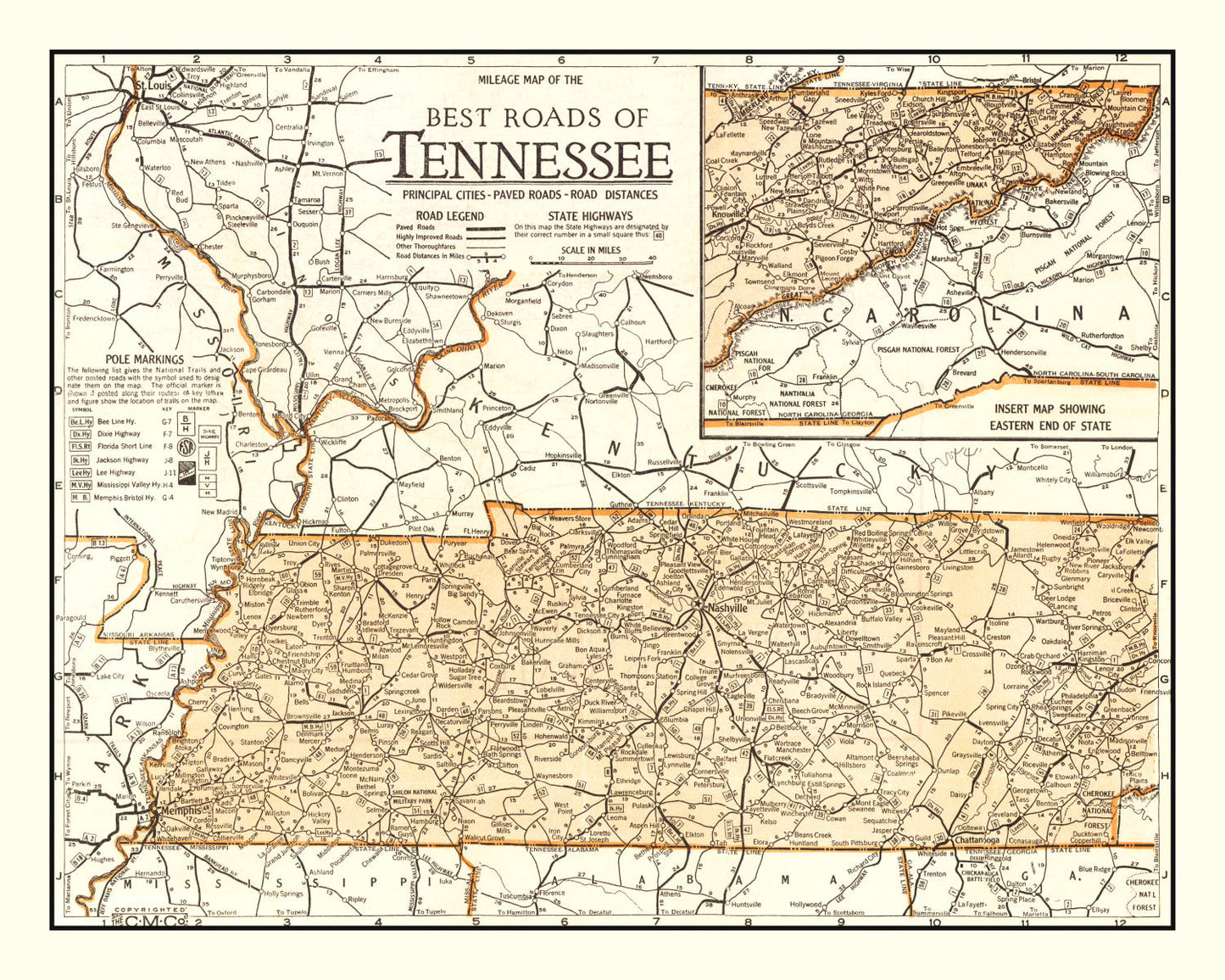 Vintage Map of Tennessee, 1920