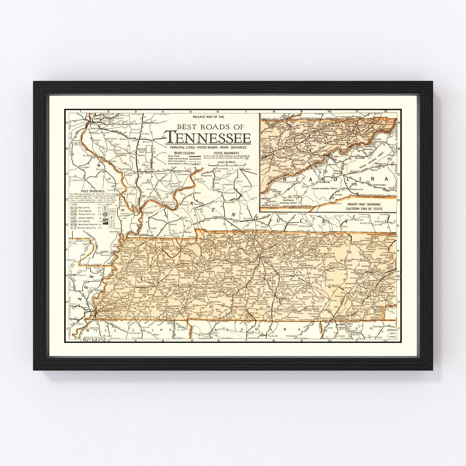 vintage map of Tennessee, 1920