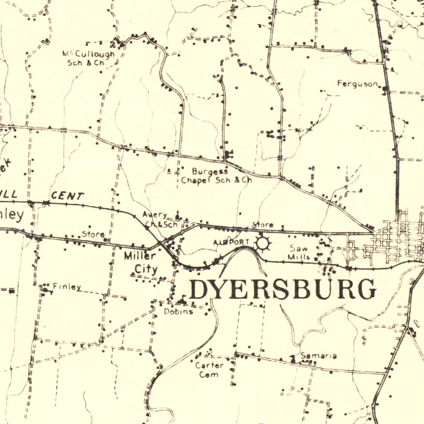 Vintage Map of Dyer County, Tennessee, 1936