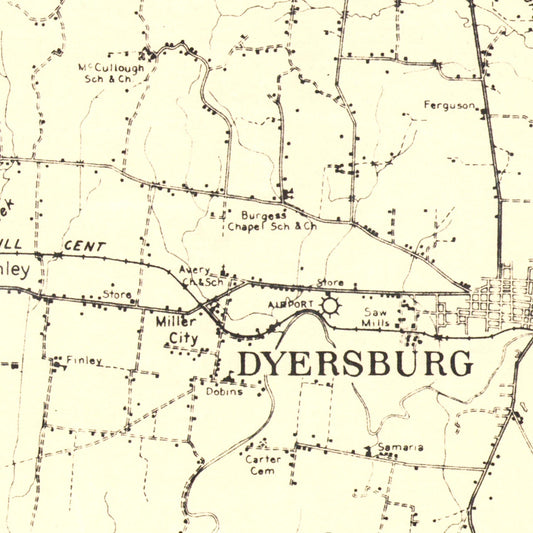 Vintage Map of Dyer County, Tennessee, 1936
