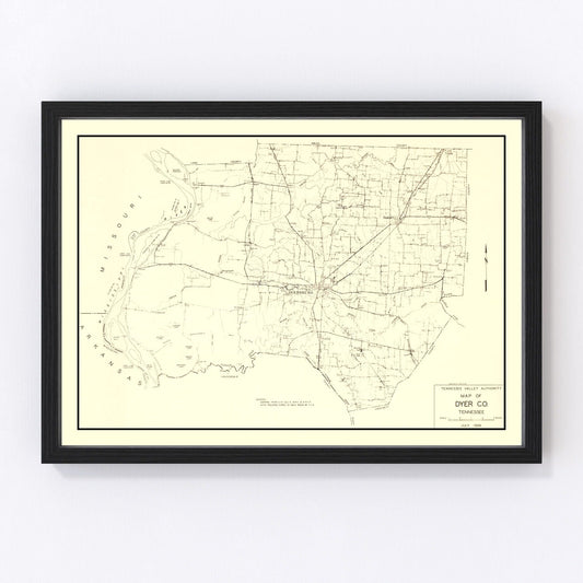 Vintage map of Dyer County, Tennessee, 1936