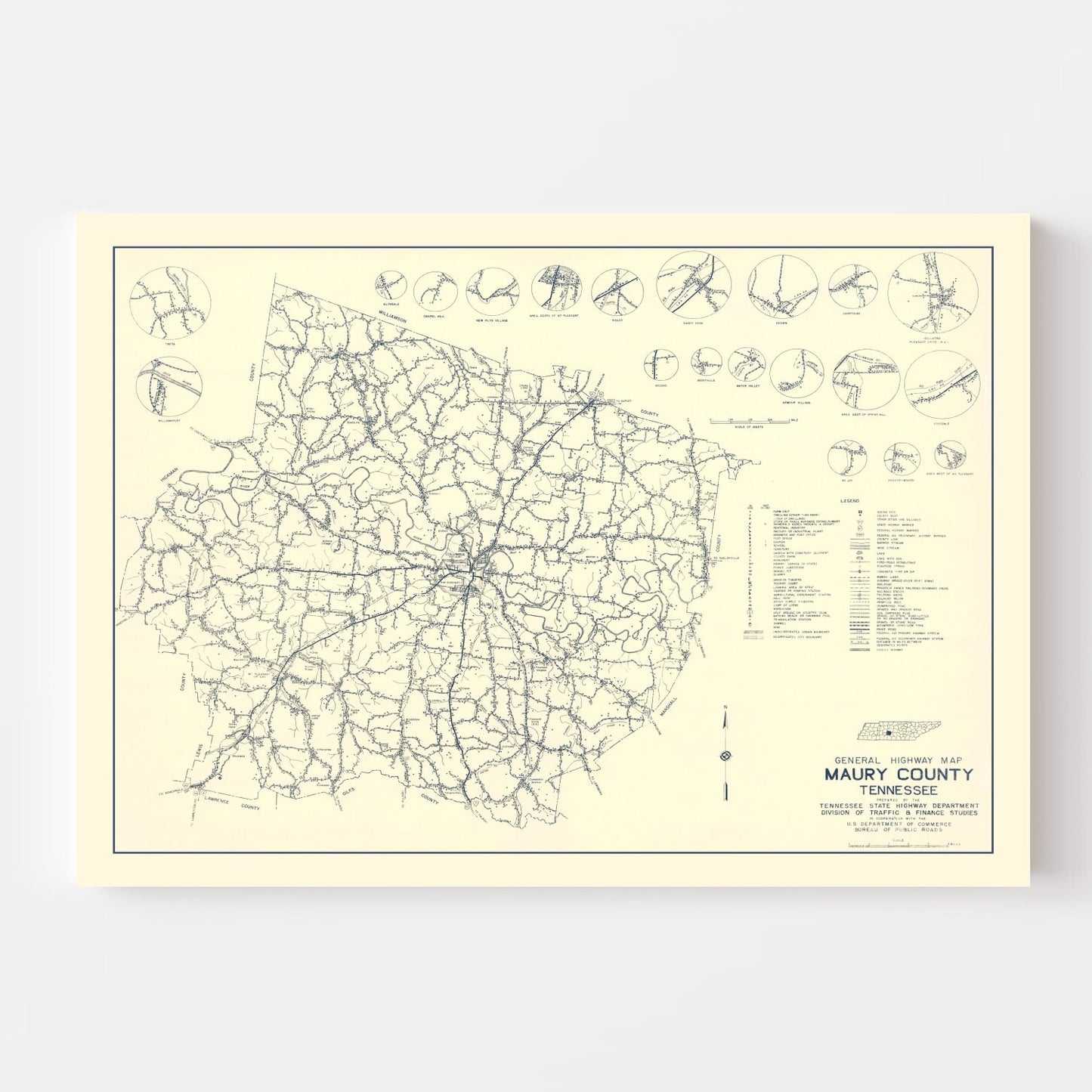 Vintage Map of Maury County, Tennessee, 1951