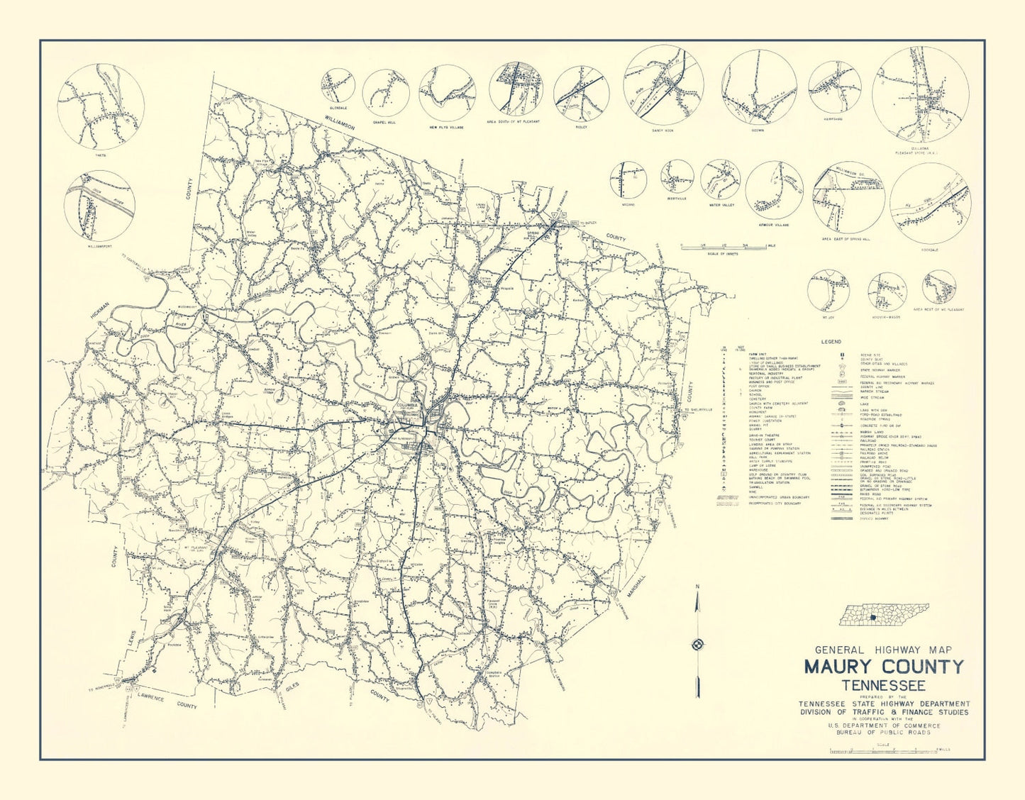 Vintage Map of Maury County, Tennessee, 1951