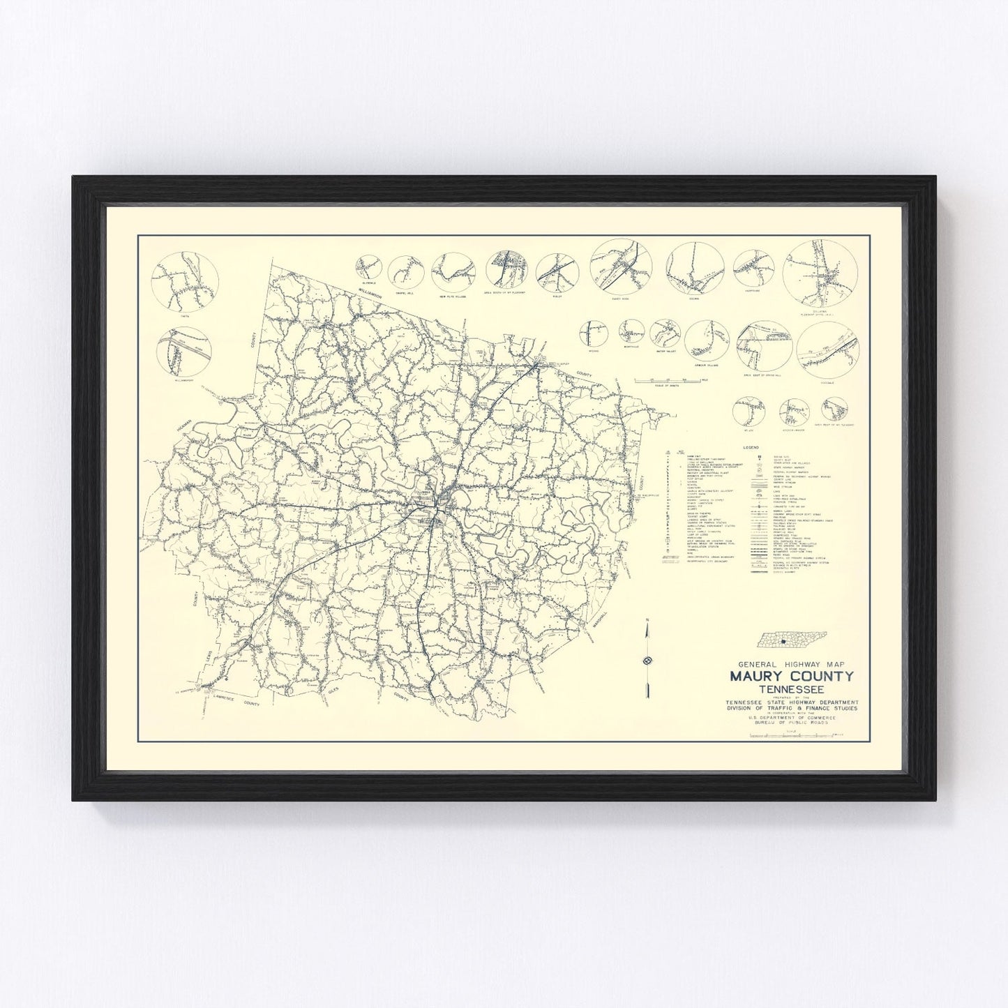 Vintage map of Maury County, Tennessee, 1951