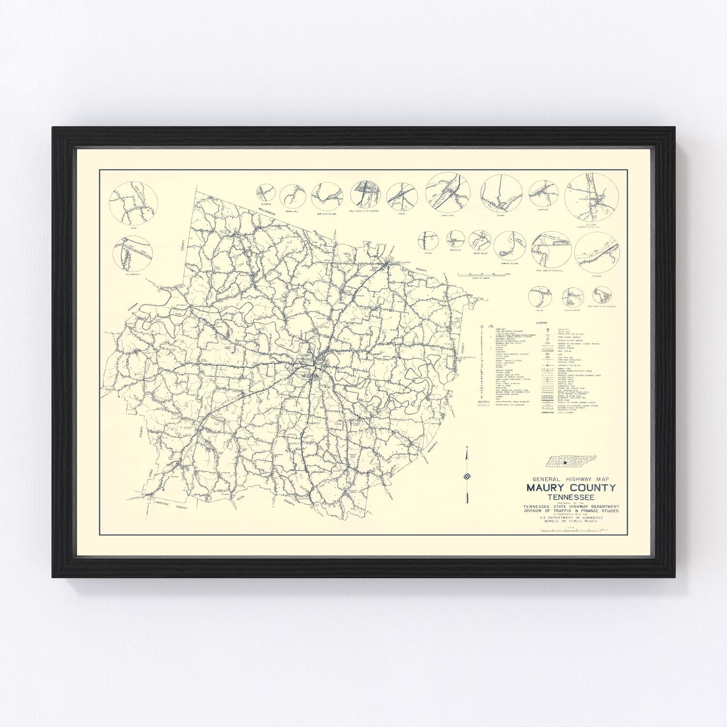 Vintage map of Maury County, Tennessee, 1951
