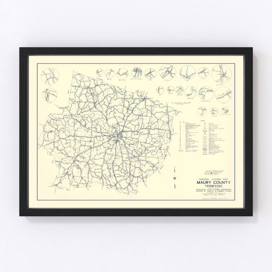 Vintage map of Maury County, Tennessee, 1951