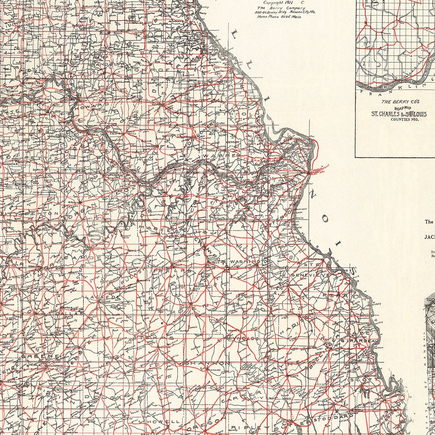 Vintage Map of Missouri, 1911