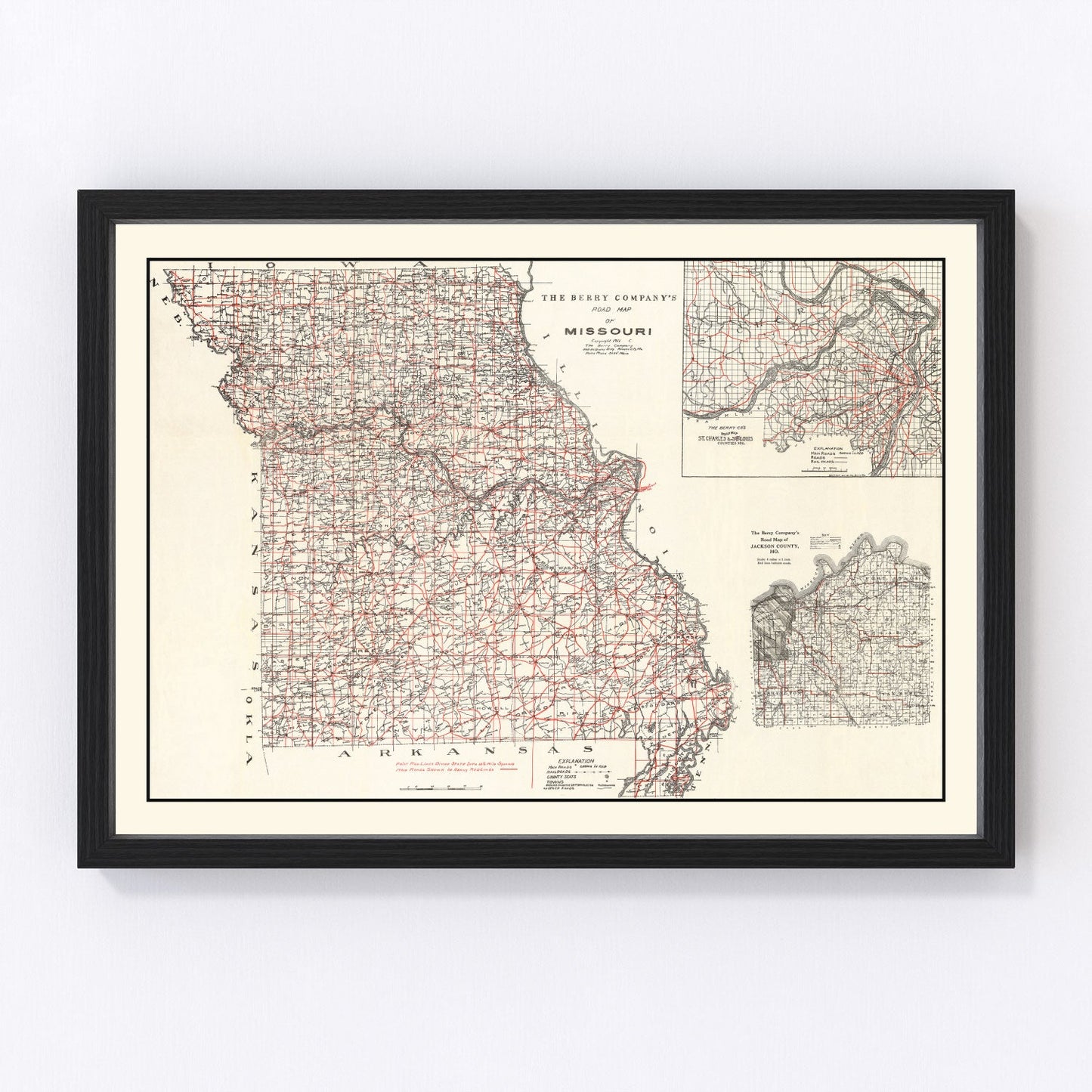 Vintage map of Missouri, 1911