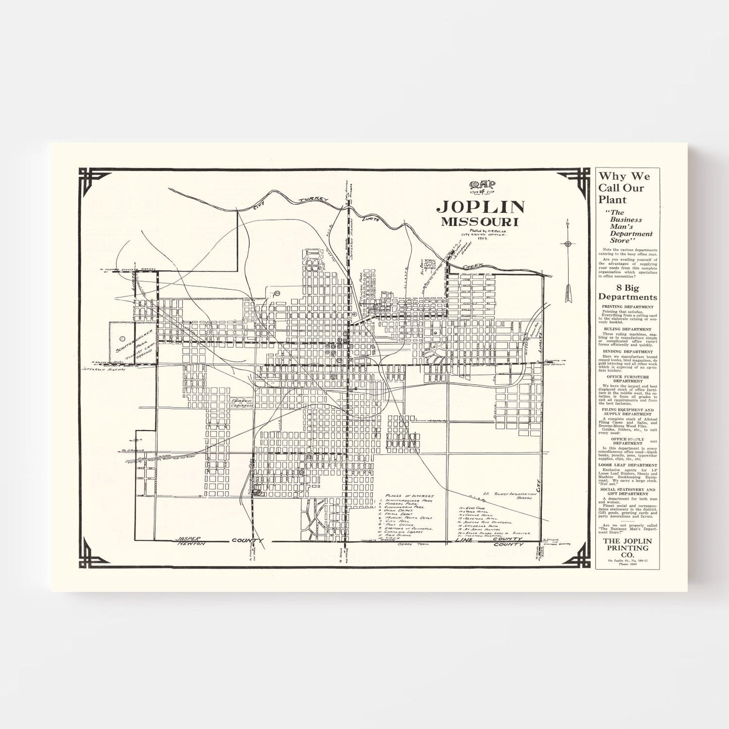 Vintage Map of Joplin, Missouri, 1923