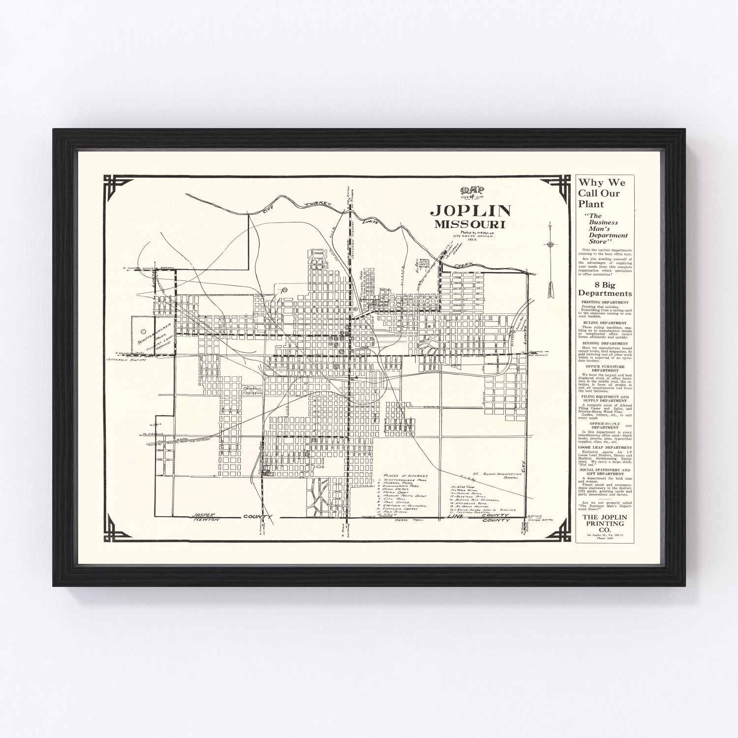 Vintage map of Joplin, Missouri, 1923