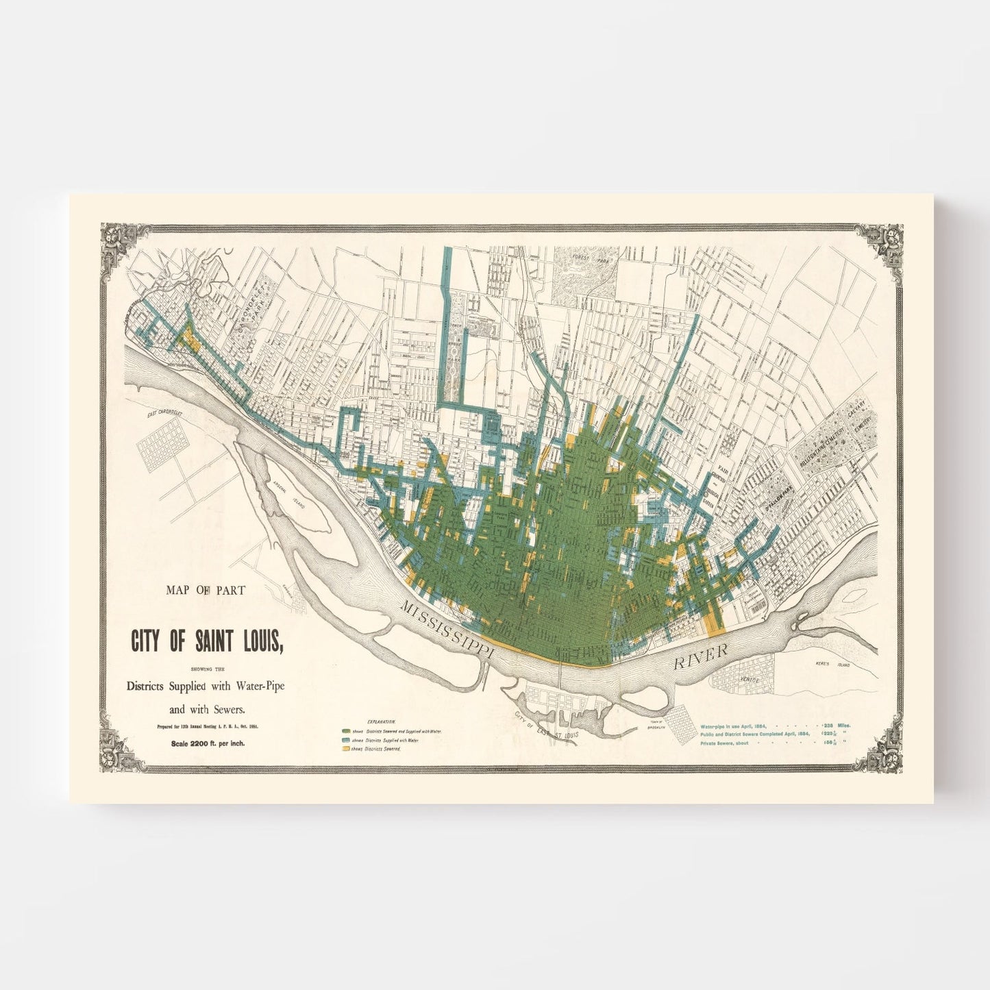 Vintage Map of Saint Louis, Missouri, 1884