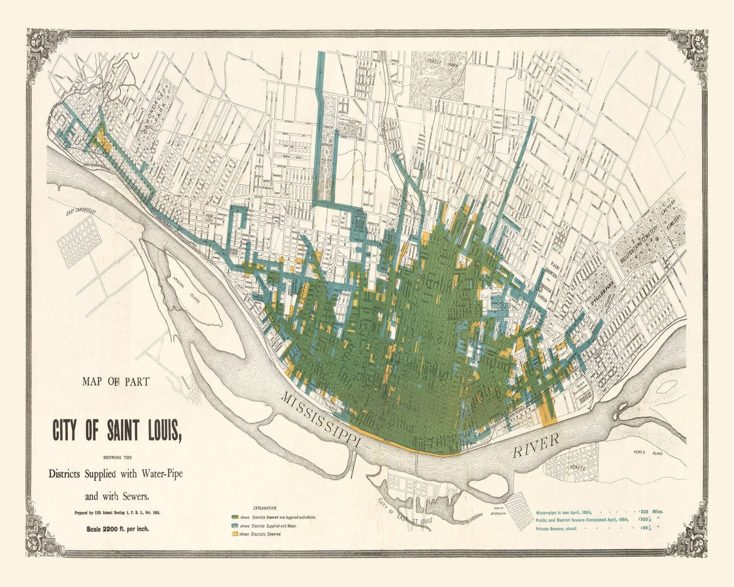 Vintage Map of Saint Louis, Missouri, 1884