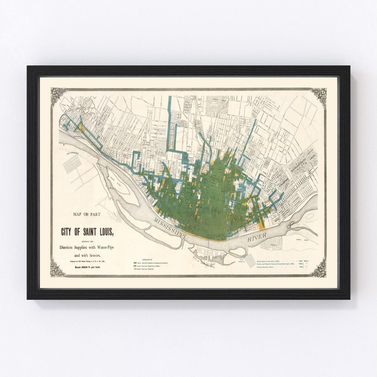 vintage map of Saint Louis, Missouri, 1884