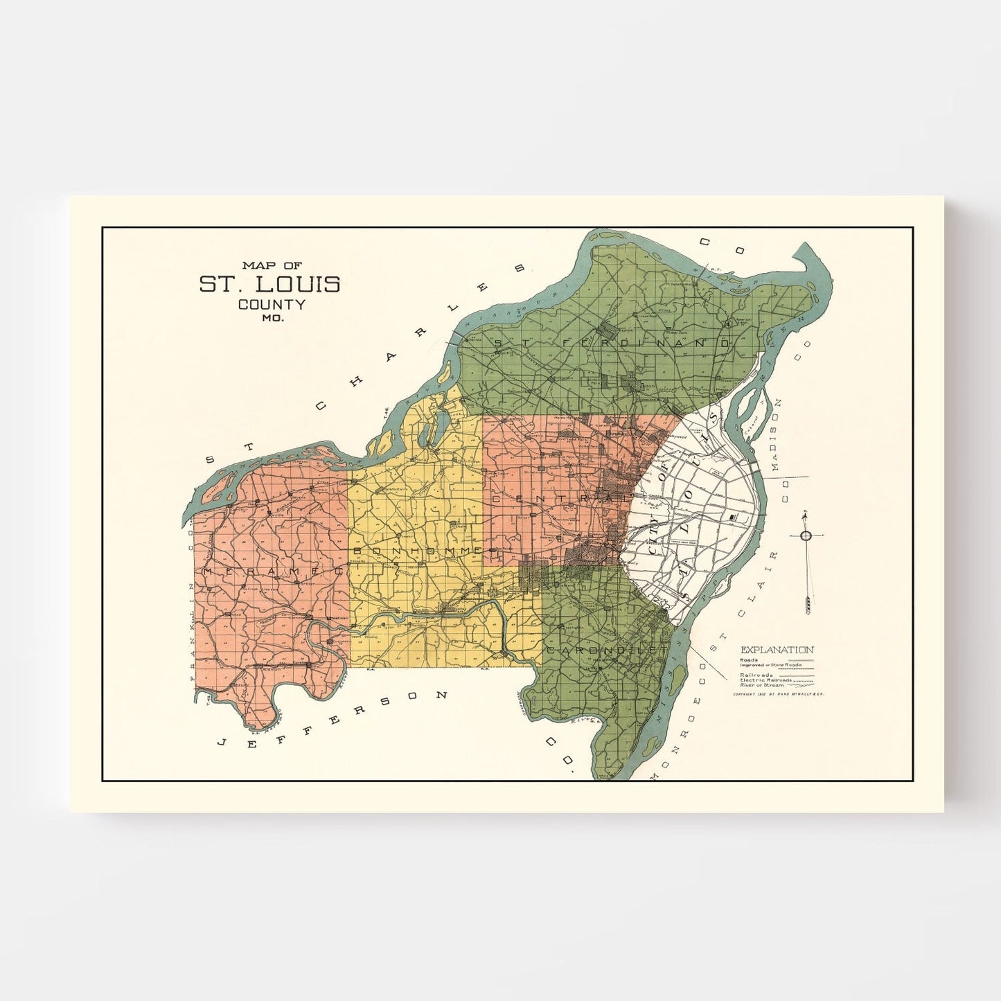 Vintage Map of St. Louis County, Missouri, 1912