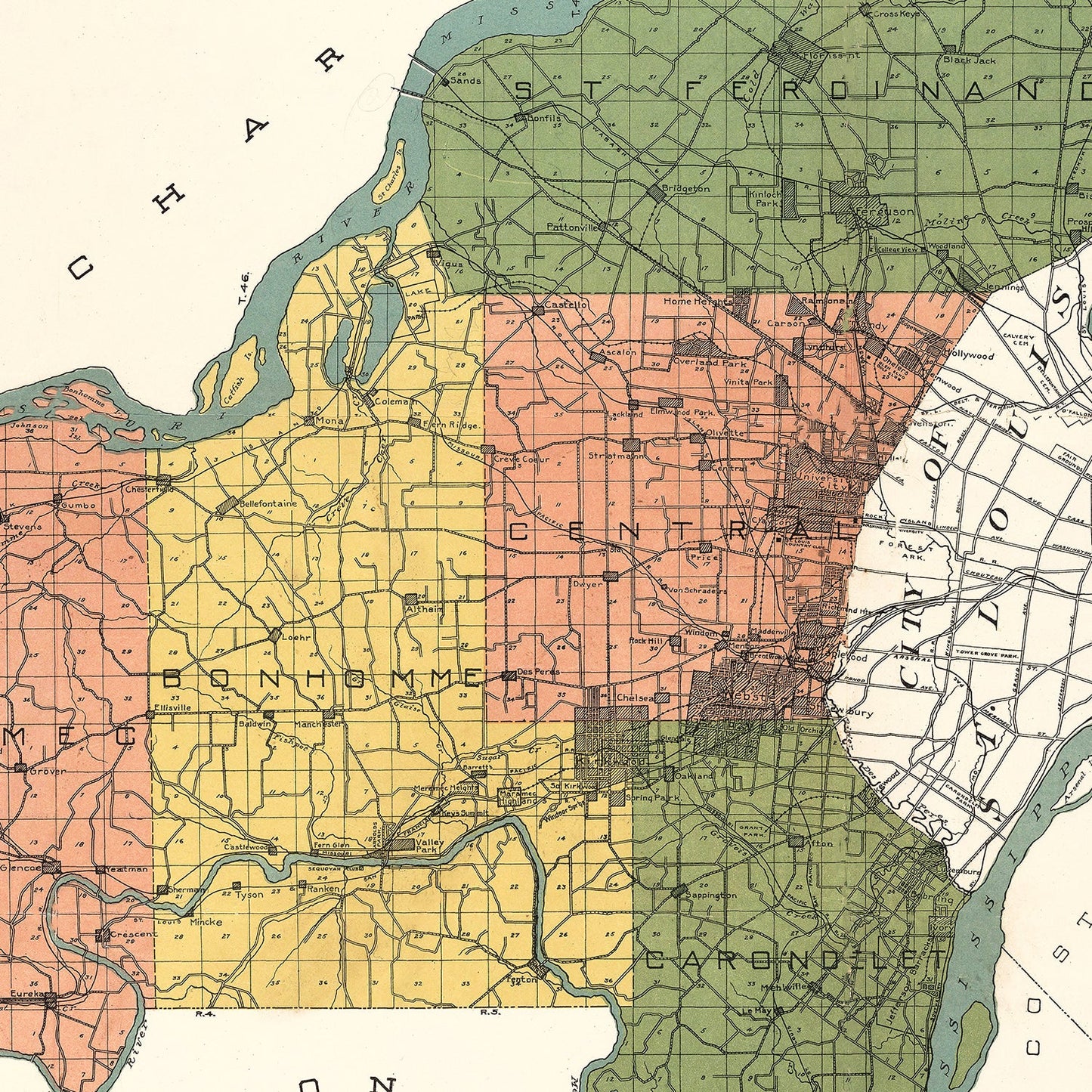 Vintage Map of St. Louis County, Missouri, 1912