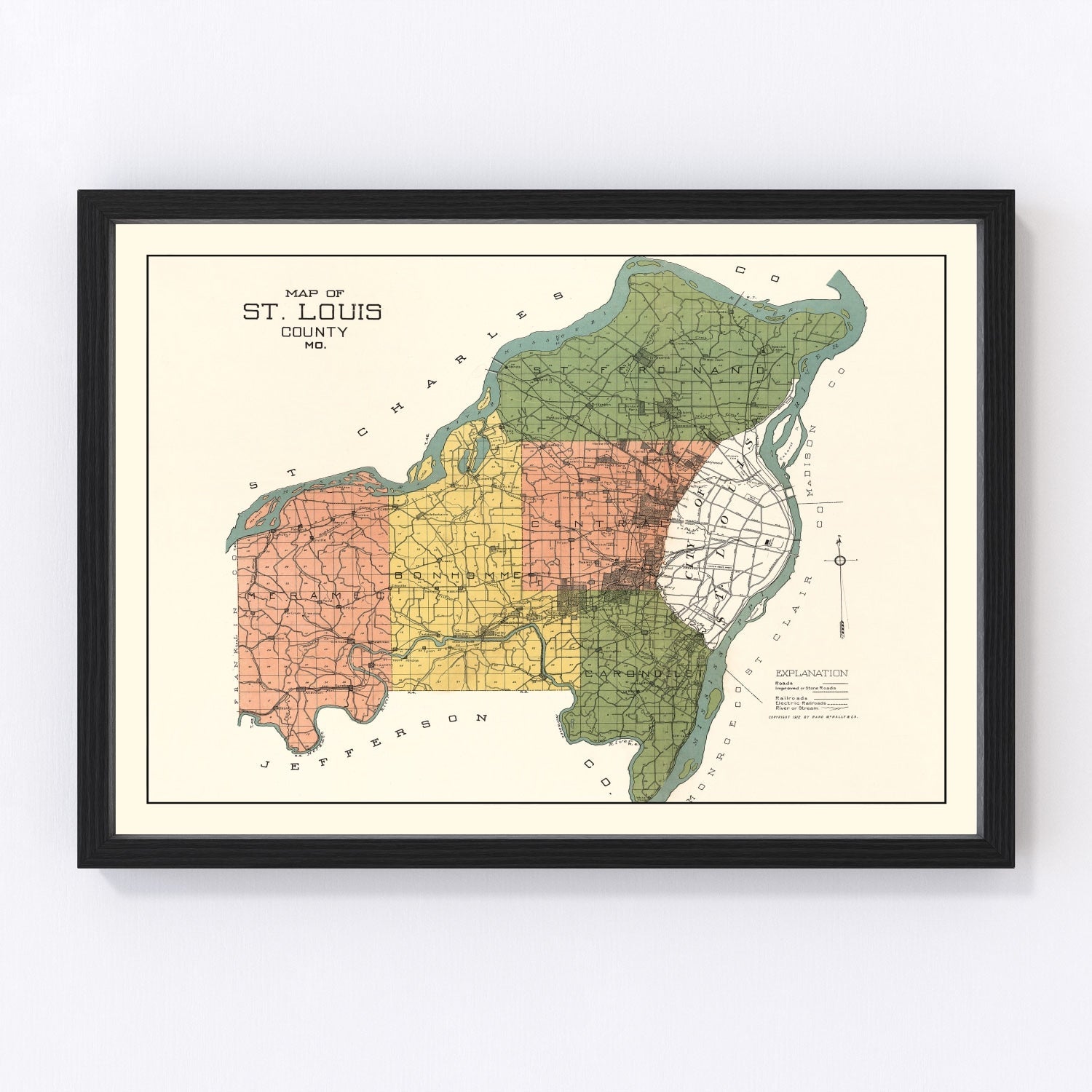 Vintage map of St. Louis County, Missouri, 1912
