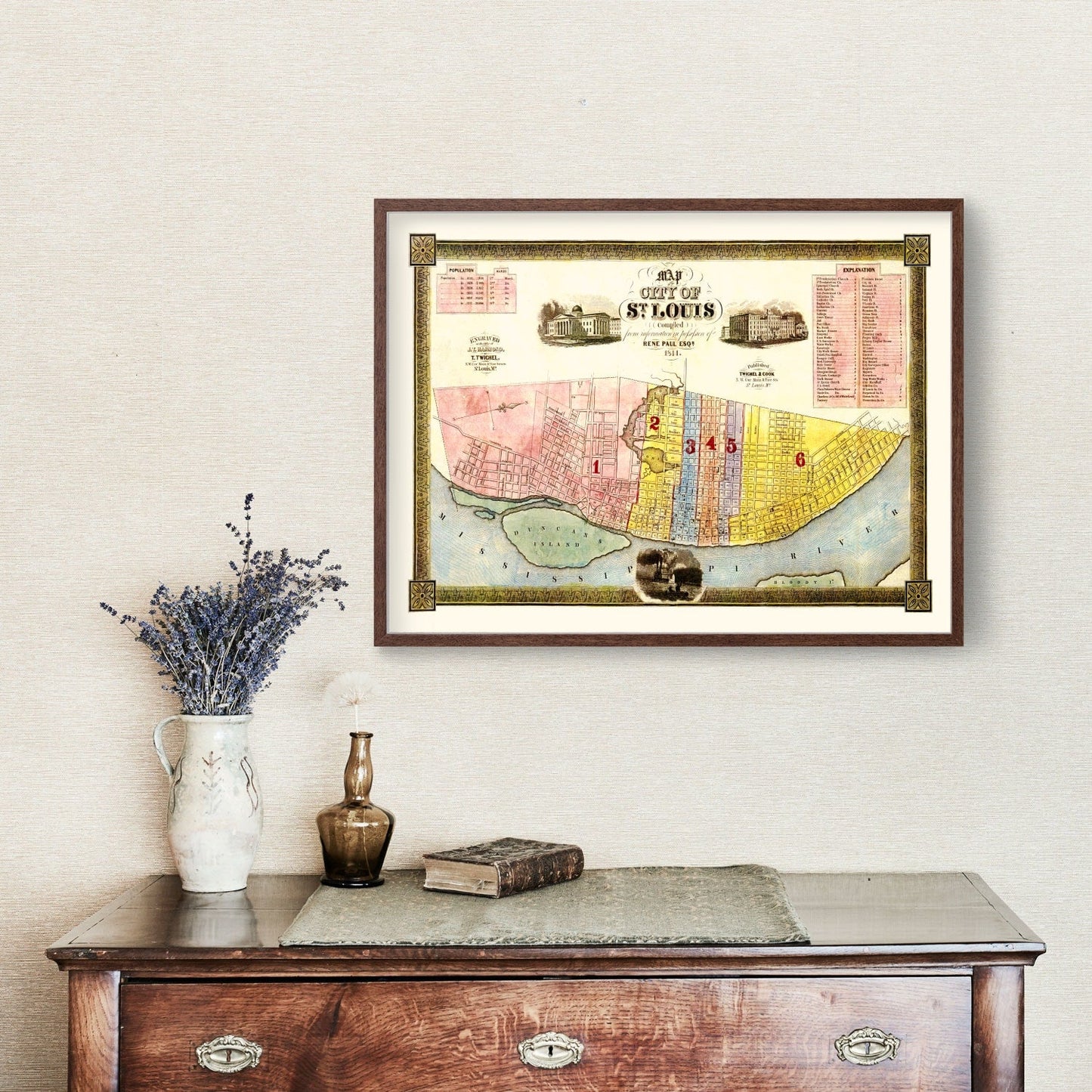 Vintage Map of Saint Louis, Missouri, 1844