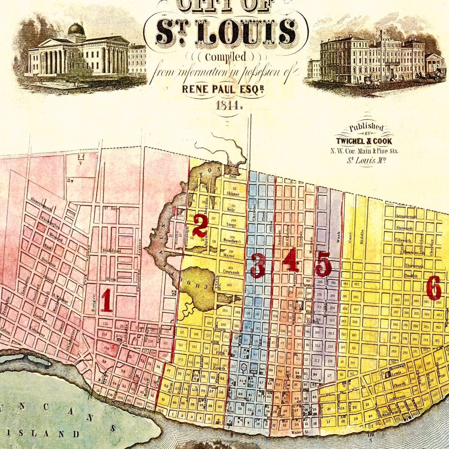 Vintage Map of Saint Louis, Missouri, 1844