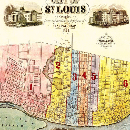 Vintage Map of Saint Louis, Missouri, 1844