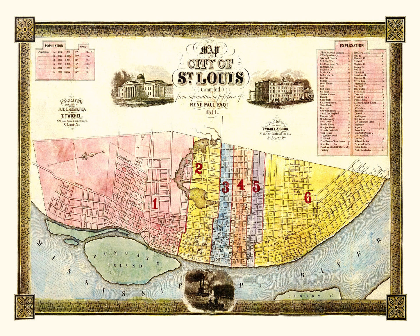Vintage Map of Saint Louis, Missouri, 1844
