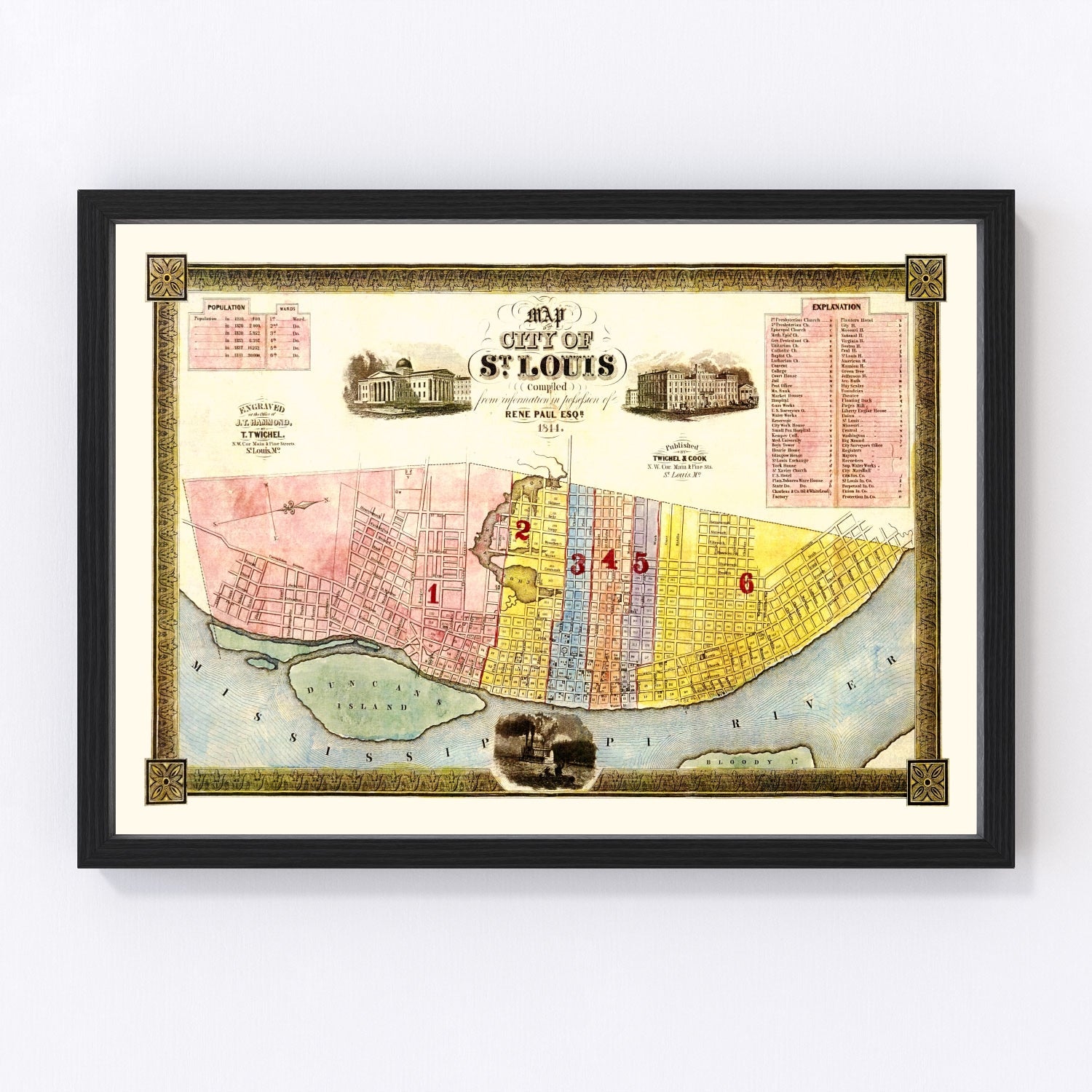 vintage map of Saint Louis, Missouri, 1844