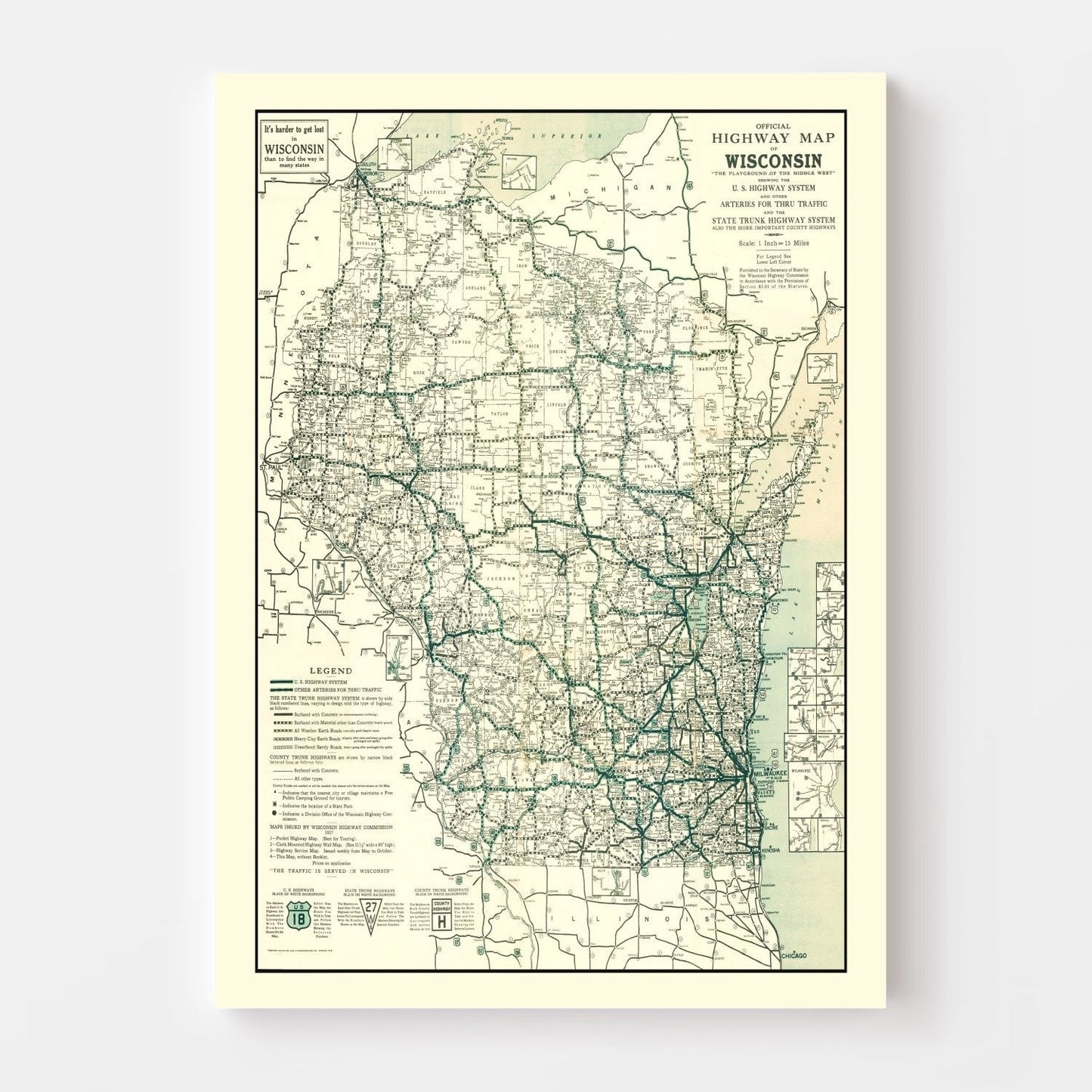 Vintage Map of Wisconsin, 1927