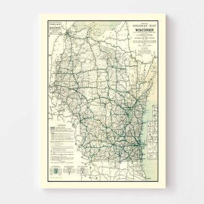Vintage Map of Wisconsin, 1927