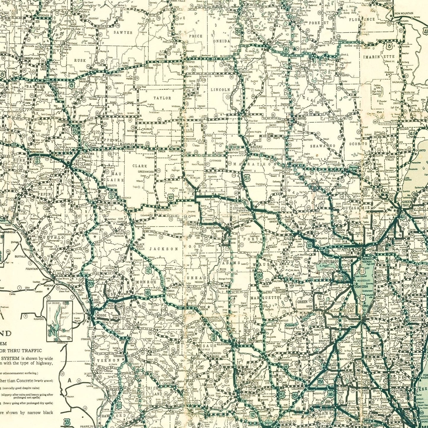 Vintage Map of Wisconsin, 1927