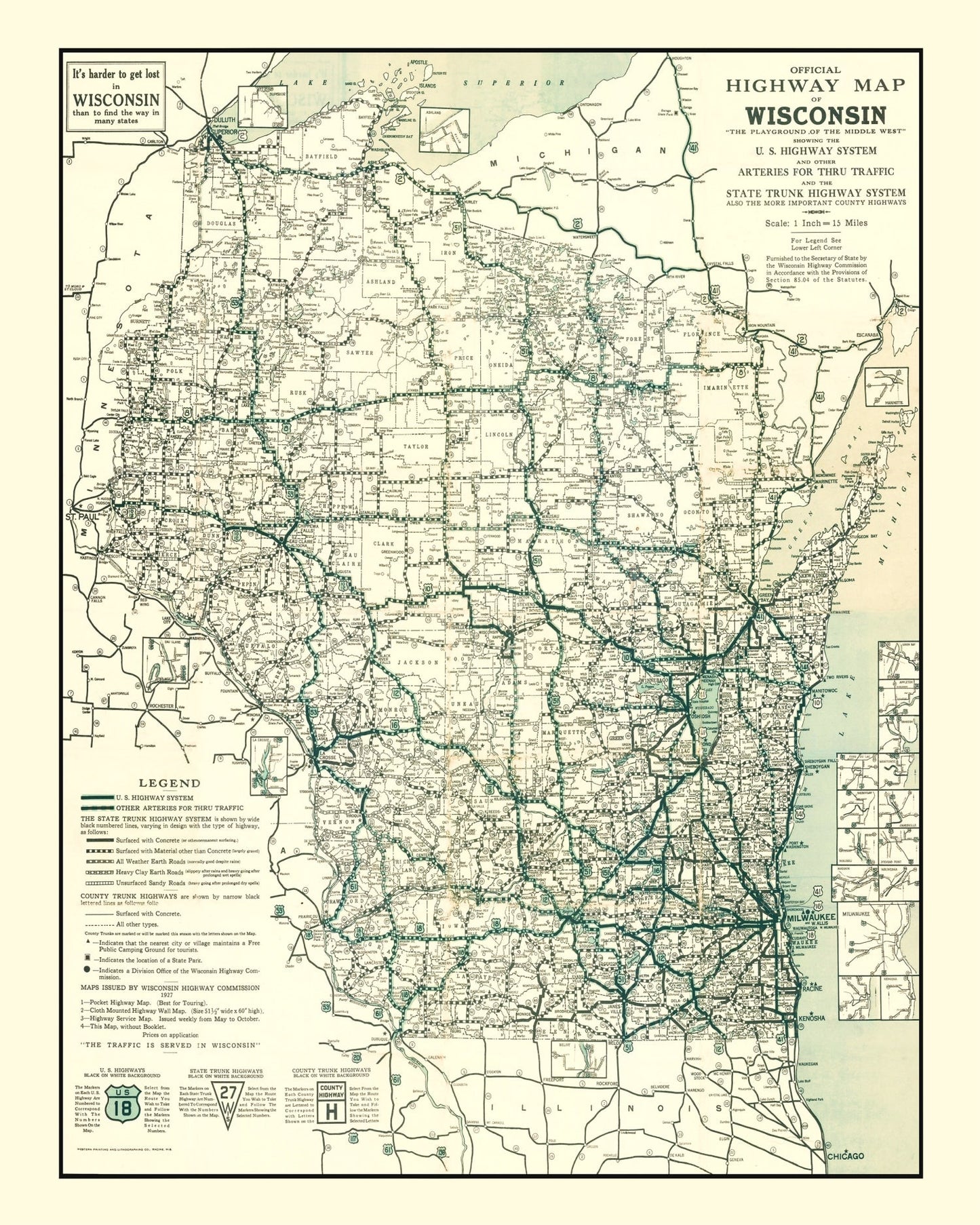 Vintage Map of Wisconsin, 1927