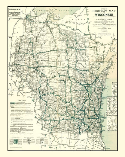 Vintage Map of Wisconsin, 1927