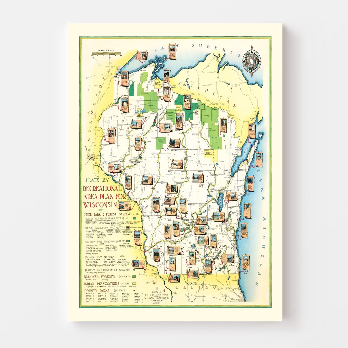 Vintage Map of Wisconsin, 1939