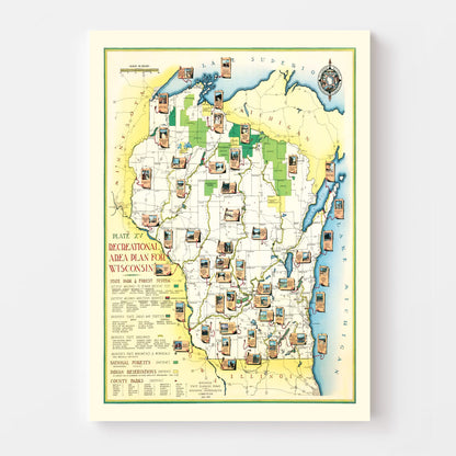 Vintage Map of Wisconsin, 1939