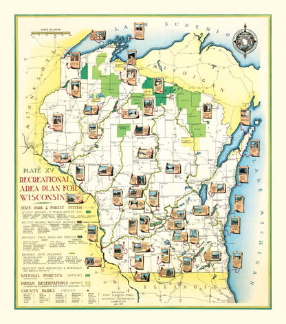 Vintage Map of Wisconsin, 1939