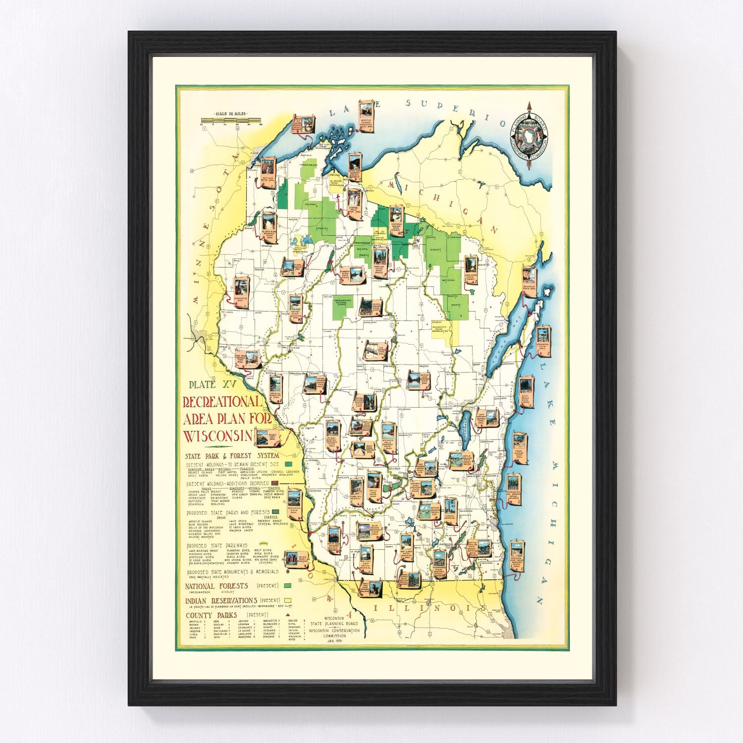 Vintage map of Wisconsin state, 1939, road map digitally restored