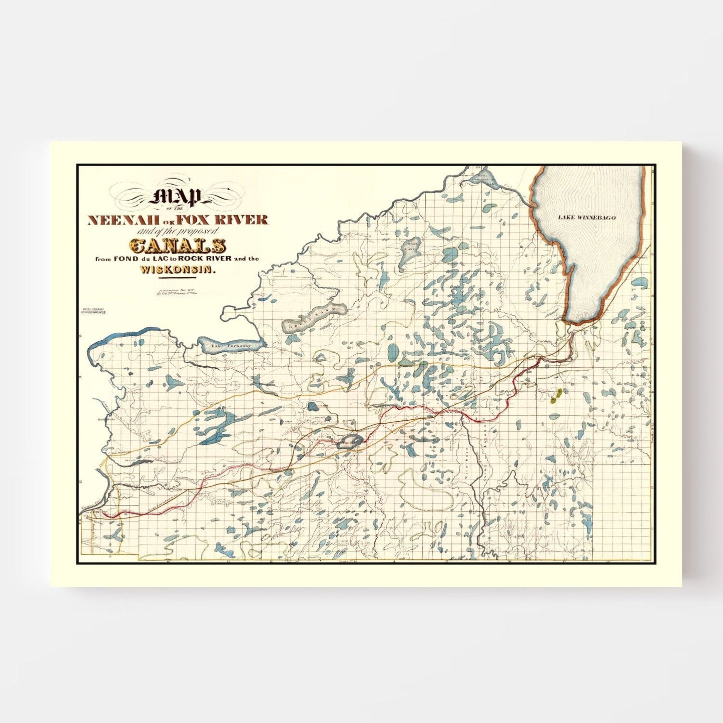 Vintage Fox River, Wisconsin Map, 1839