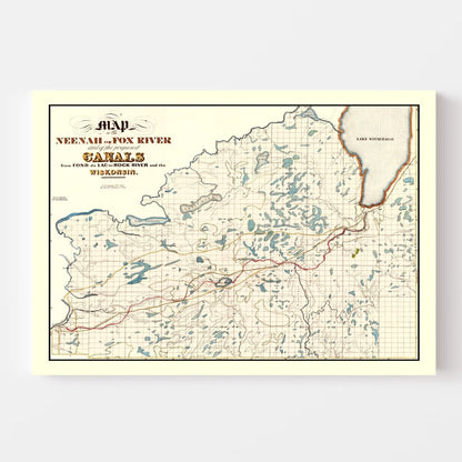 Vintage Fox River, Wisconsin Map, 1839