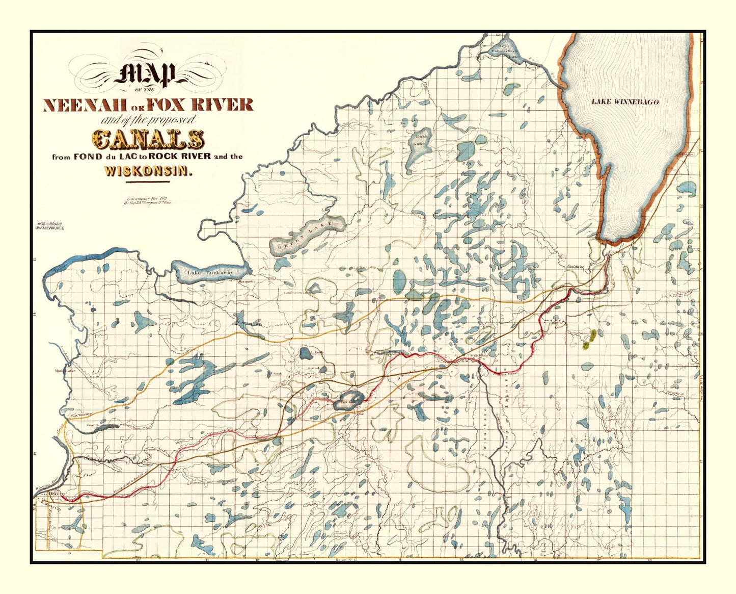 Vintage Fox River, Wisconsin Map, 1839
