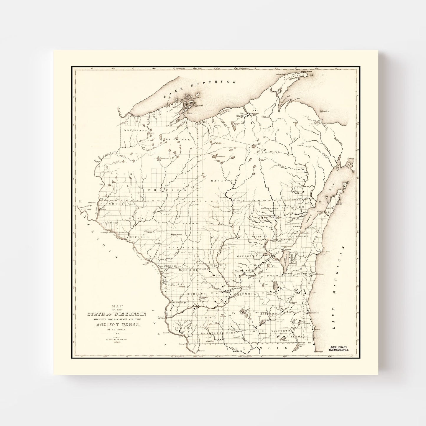 Vintage Map of Wisconsin, 1855