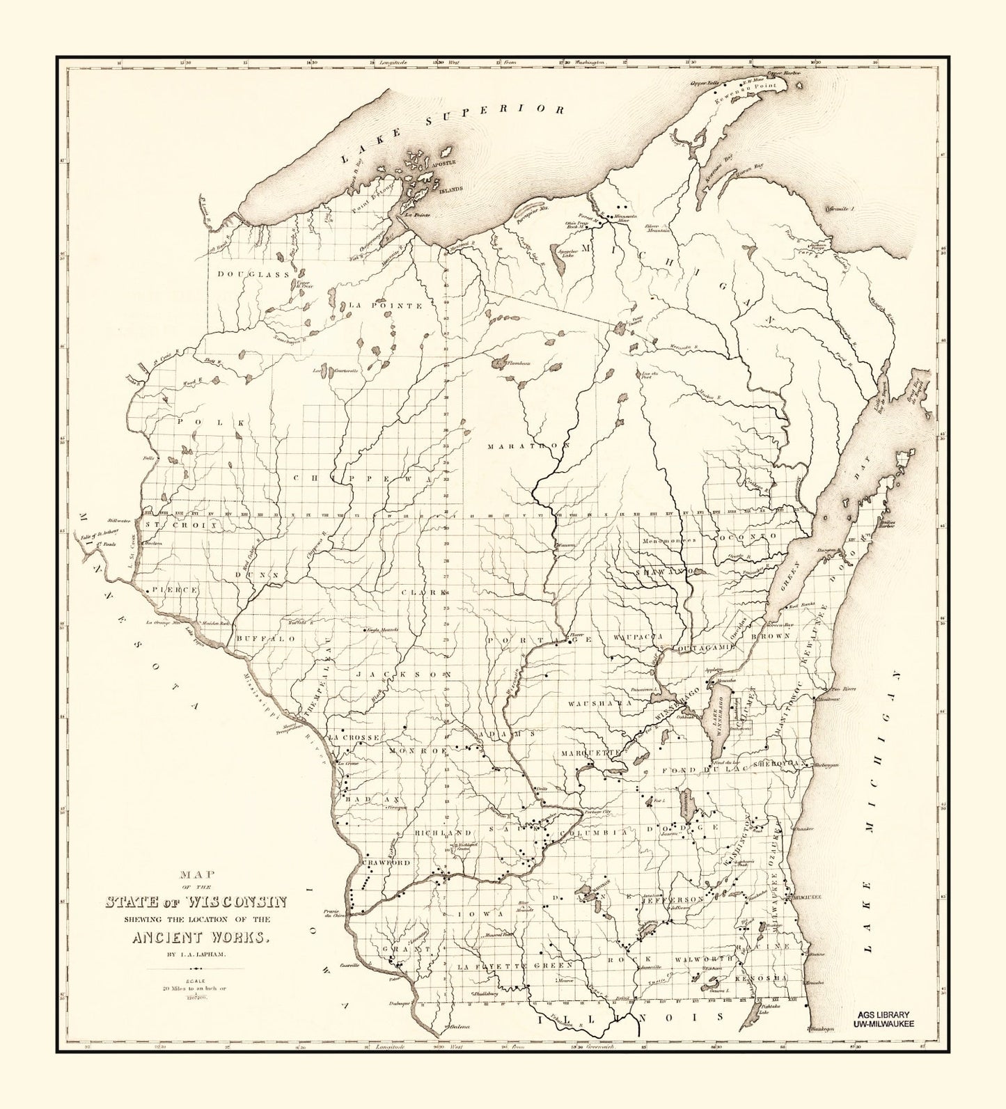 Vintage Map of Wisconsin, 1855