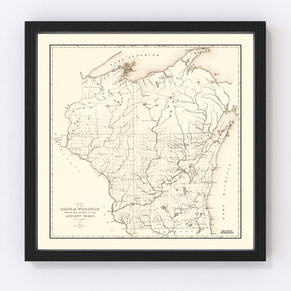 Vintage map of Wisconsin state, 1855, early statehood restored
