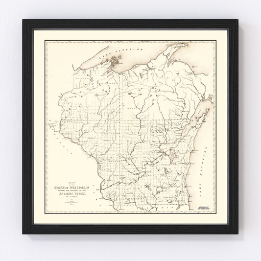 Vintage map of Wisconsin state, 1855, early statehood restored